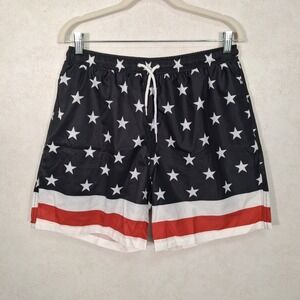 Unbranded Swim Trunks Men Size Medium Blue Stars Stripes American Flag Patriotic